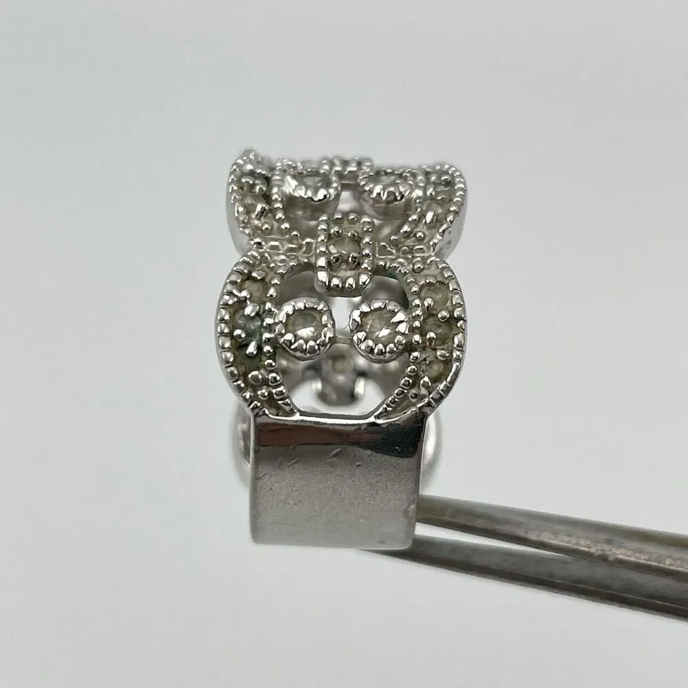 Premier Designs White Rhinestone Wide Ring Band  Sz 6 Boho Statement Cocktail